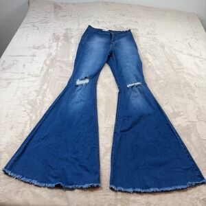 Vibrant MIU Womens Distressed High Rise Flare Jeans Blue Bell Bottom Size 9 W28